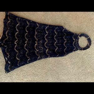 Navy Blue Lace Backless Shorts Romper